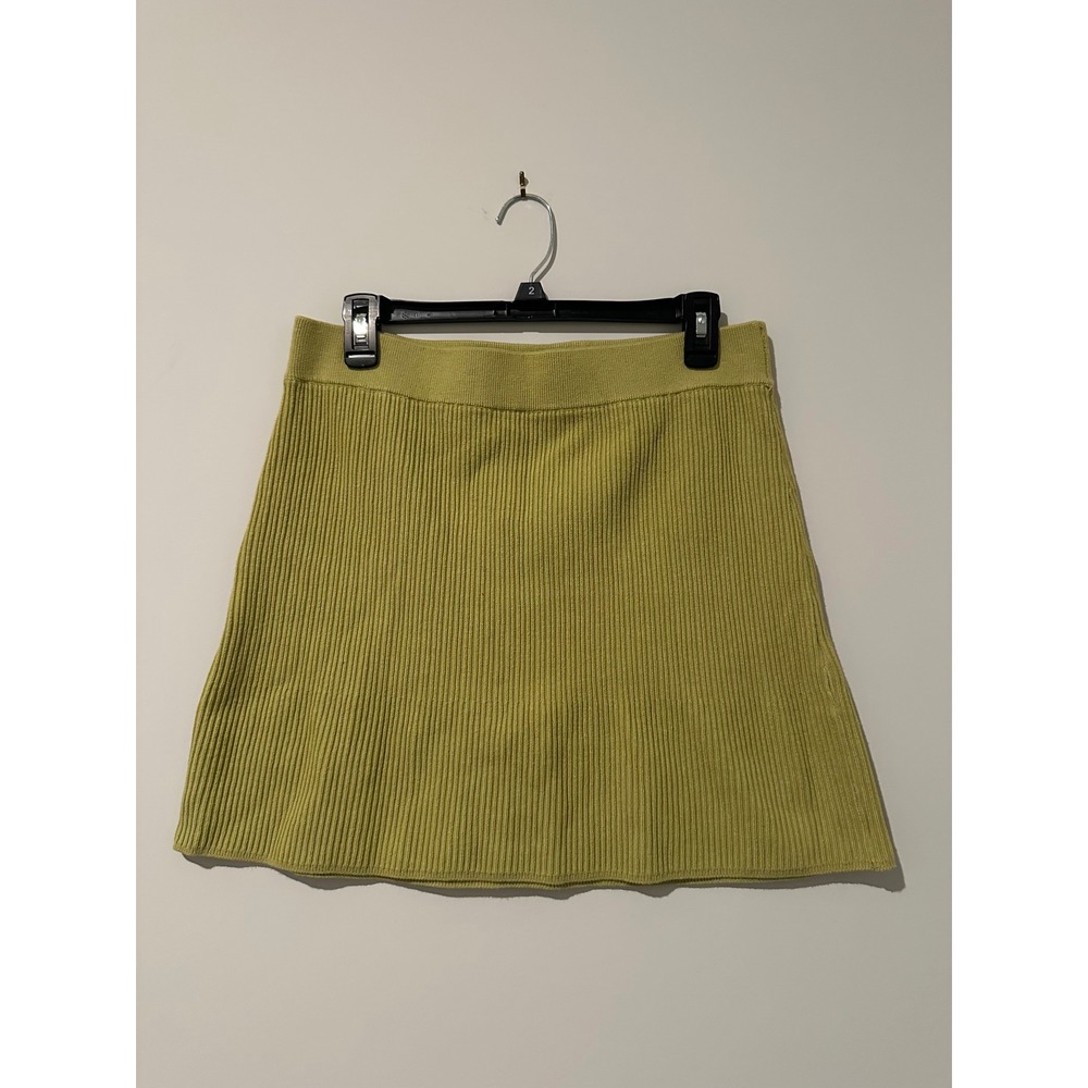 Intimately Free People Ribbed Knit Mini Skirt Chartreuse Green A-Line Stretch L